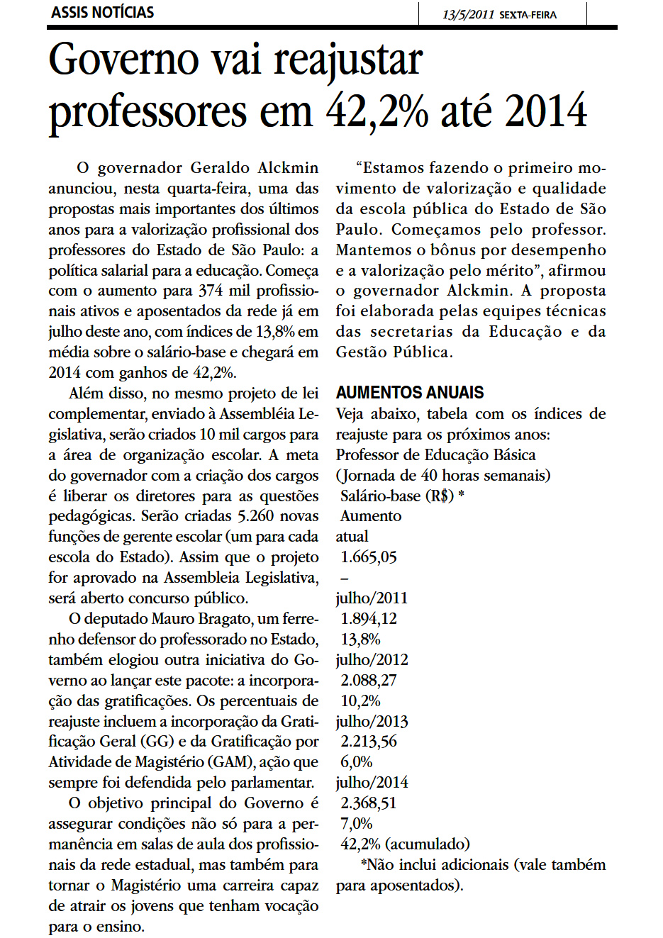 assis noticias - governo vai reajustar professores