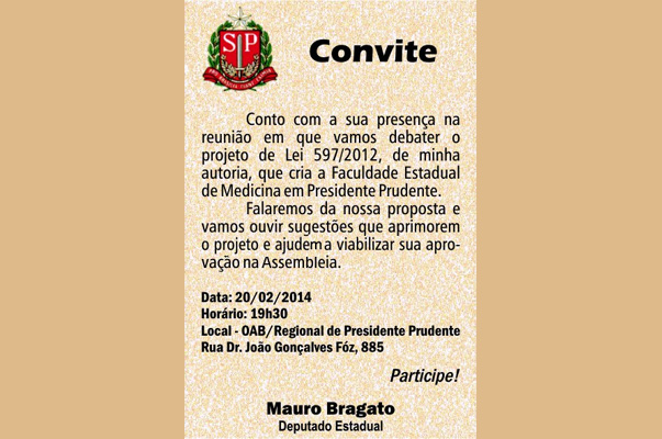 Projeto da Faculdade Estadual de Medicina ser? debatido na OAB de Prudente